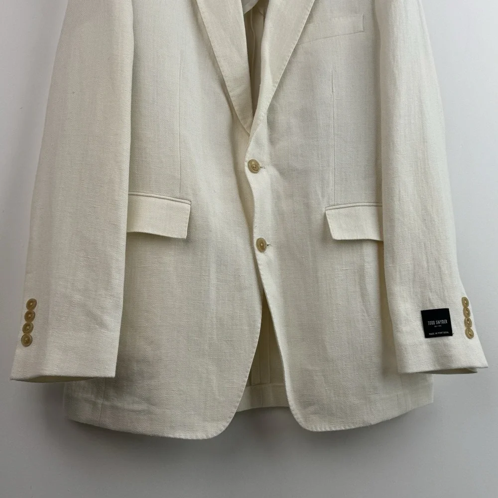 Todd Snyder Linen Sutton Blazer Mens 40L White Herringbone Beach Wedding NWT
